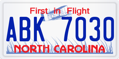 NC license plate ABK7030