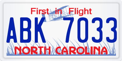 NC license plate ABK7033