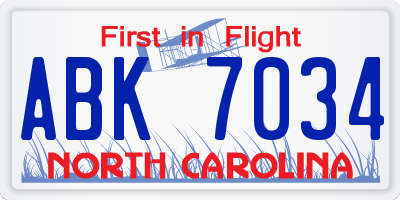 NC license plate ABK7034