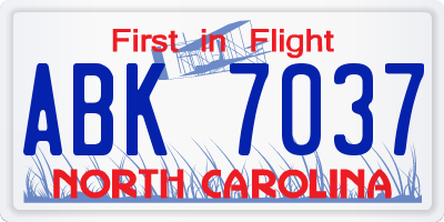 NC license plate ABK7037