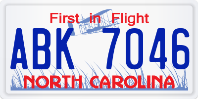 NC license plate ABK7046
