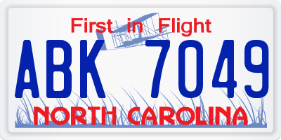 NC license plate ABK7049