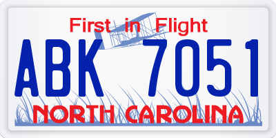 NC license plate ABK7051