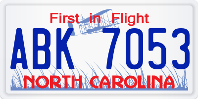 NC license plate ABK7053