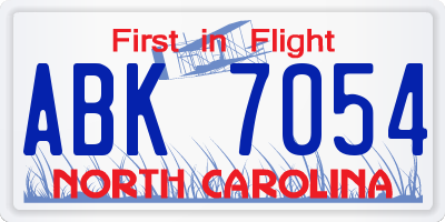 NC license plate ABK7054