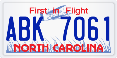 NC license plate ABK7061