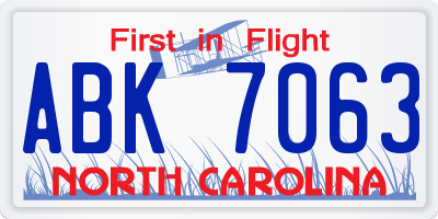 NC license plate ABK7063