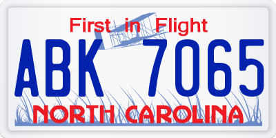 NC license plate ABK7065
