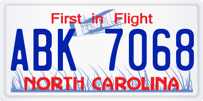 NC license plate ABK7068