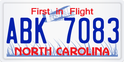 NC license plate ABK7083