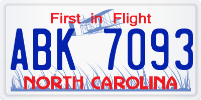 NC license plate ABK7093