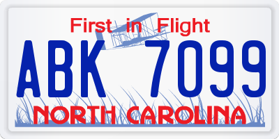 NC license plate ABK7099