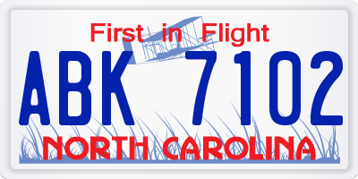 NC license plate ABK7102