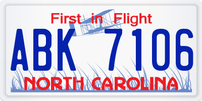 NC license plate ABK7106
