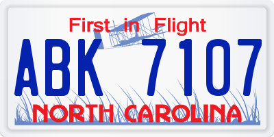 NC license plate ABK7107