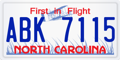 NC license plate ABK7115