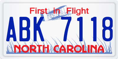 NC license plate ABK7118