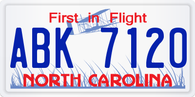 NC license plate ABK7120