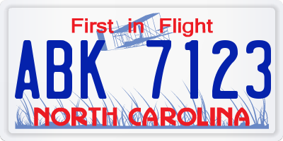 NC license plate ABK7123