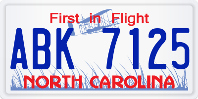 NC license plate ABK7125