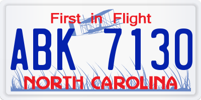 NC license plate ABK7130