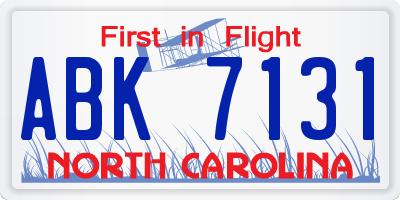 NC license plate ABK7131