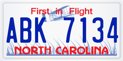 NC license plate ABK7134