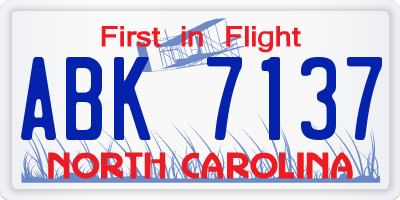 NC license plate ABK7137