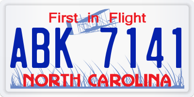 NC license plate ABK7141
