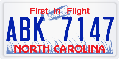 NC license plate ABK7147