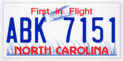NC license plate ABK7151