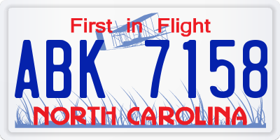 NC license plate ABK7158