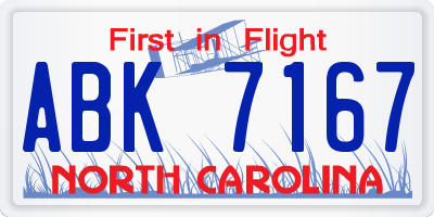 NC license plate ABK7167