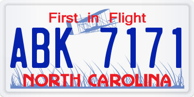 NC license plate ABK7171
