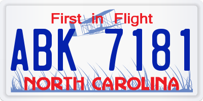 NC license plate ABK7181