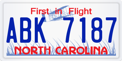 NC license plate ABK7187