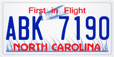 NC license plate ABK7190