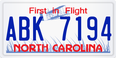 NC license plate ABK7194