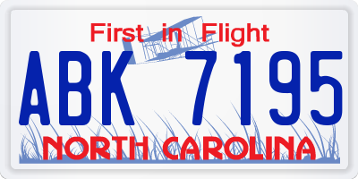 NC license plate ABK7195