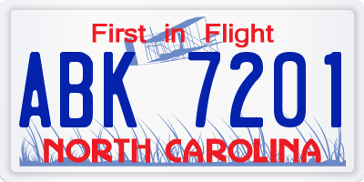 NC license plate ABK7201