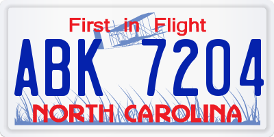 NC license plate ABK7204