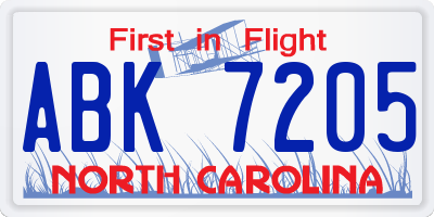 NC license plate ABK7205