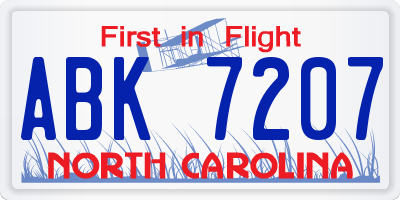 NC license plate ABK7207