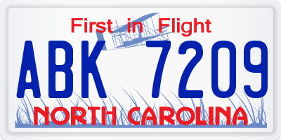 NC license plate ABK7209