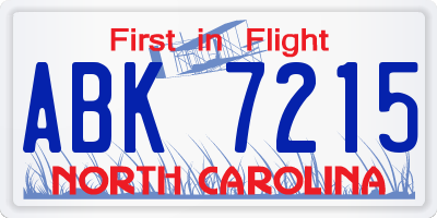 NC license plate ABK7215