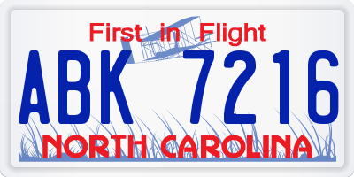 NC license plate ABK7216