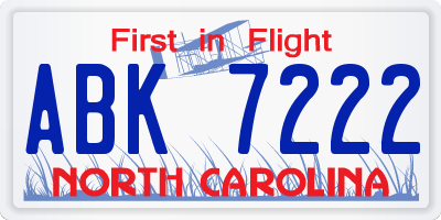 NC license plate ABK7222