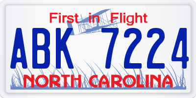 NC license plate ABK7224