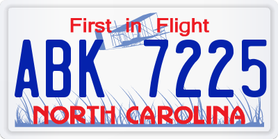 NC license plate ABK7225