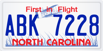NC license plate ABK7228